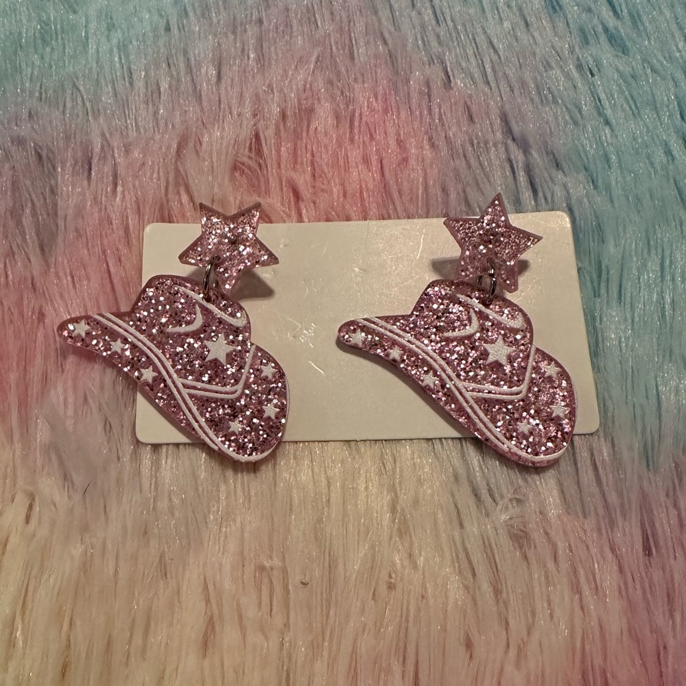 Pink cowgirl sparkly earrings